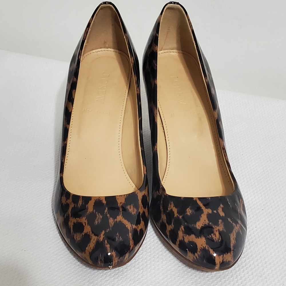 J. Crew Martina Leopard Print Patent Leather Wedge Pump Size 8